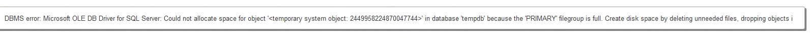 Сообщение SQL Server о переполнении PRIMARY filegroup базы tempdb
